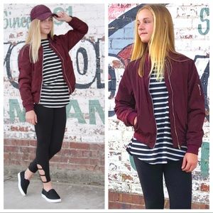 Girls’ Burgundy Bomber Jacket, faux fur lined